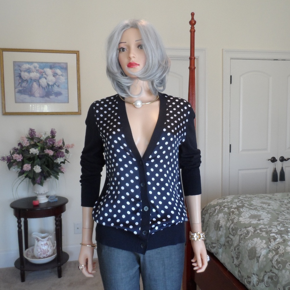 Michael Kors Black Solid/Polka Dots Cardigan Ps - image 1